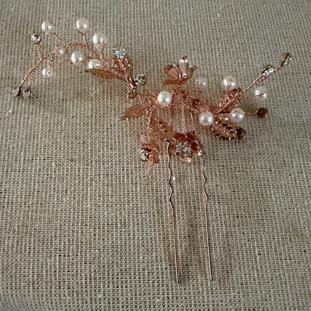 Rose Gold Pearl Floral Hair Fork - Women Accessories